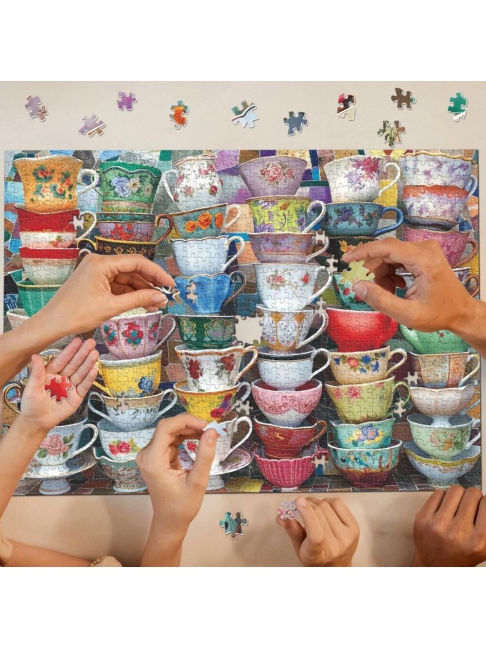 Colorful 1000-Piece Teacups Jigsaw Puzzle for Adults | Retro Tea Time Decor - Picture 7 of 7